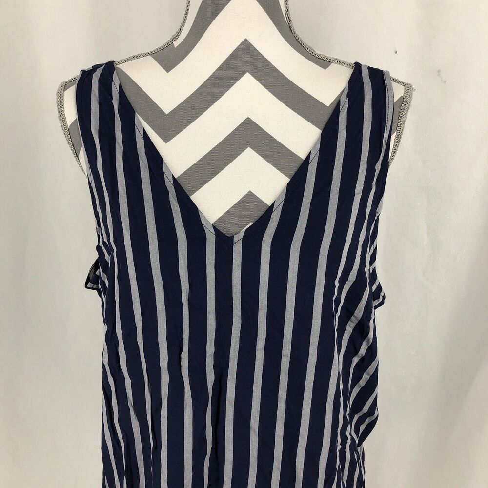 Old Navy Blue White (gray) Striped Sleeveless V Neck Tank Blouse Large